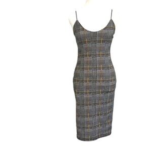 VIBE Women's Body-Con Plaid Spaghetti Strap Dress, Size M